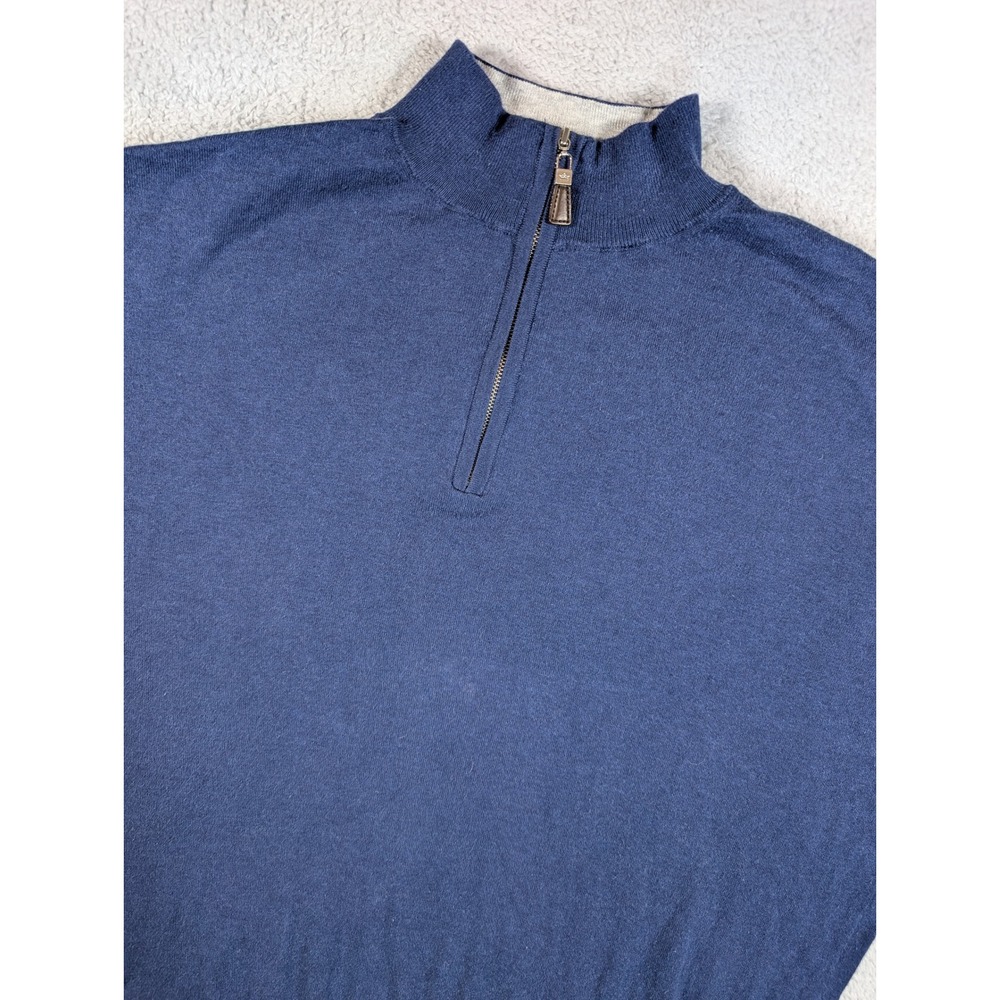 Peter Millar Crown Soft Blue Cotton Silk Quarter Zip Sweater Mens Large L
